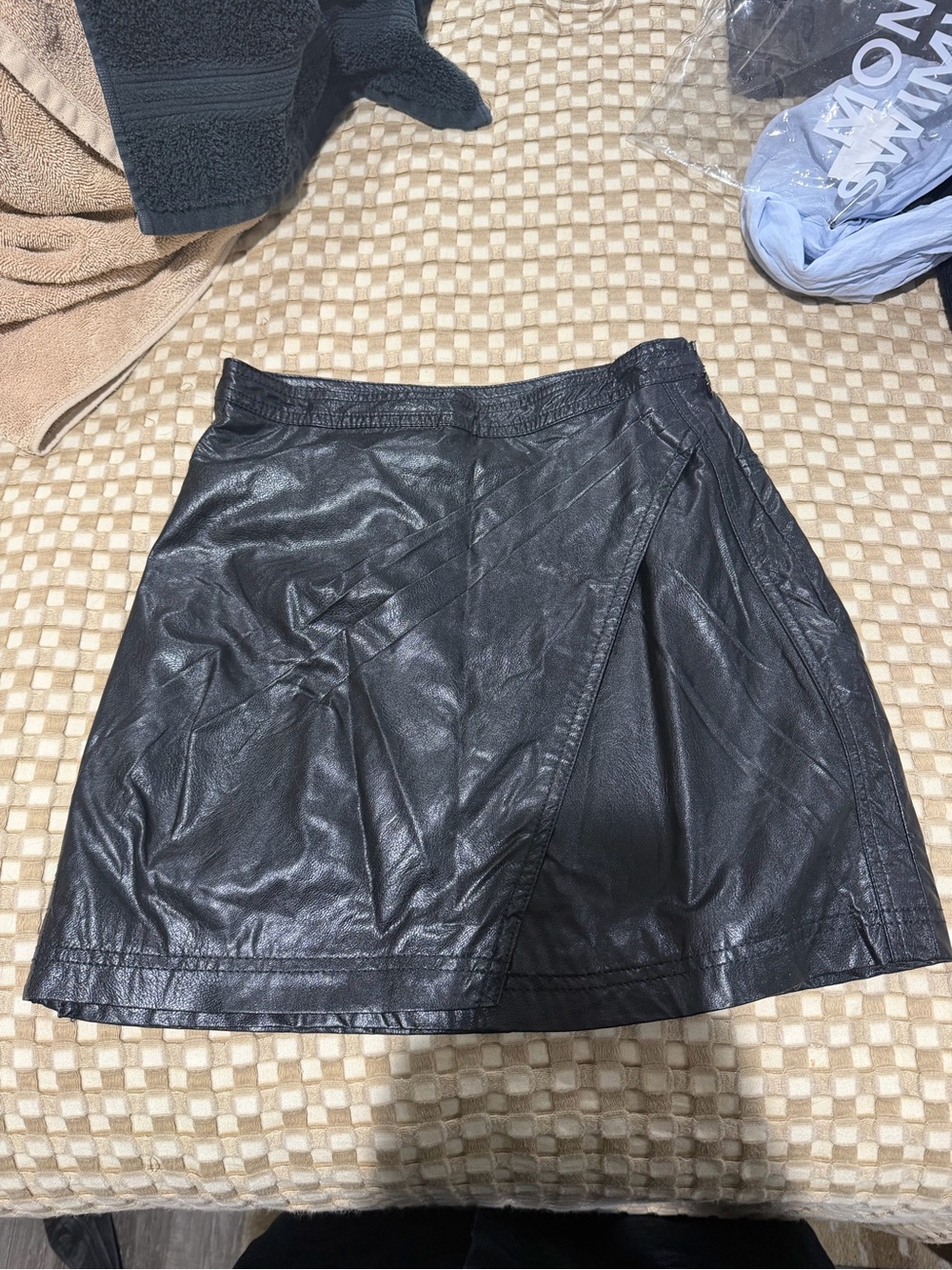 Free People Black Faux Leather A-Line Mini Skirt